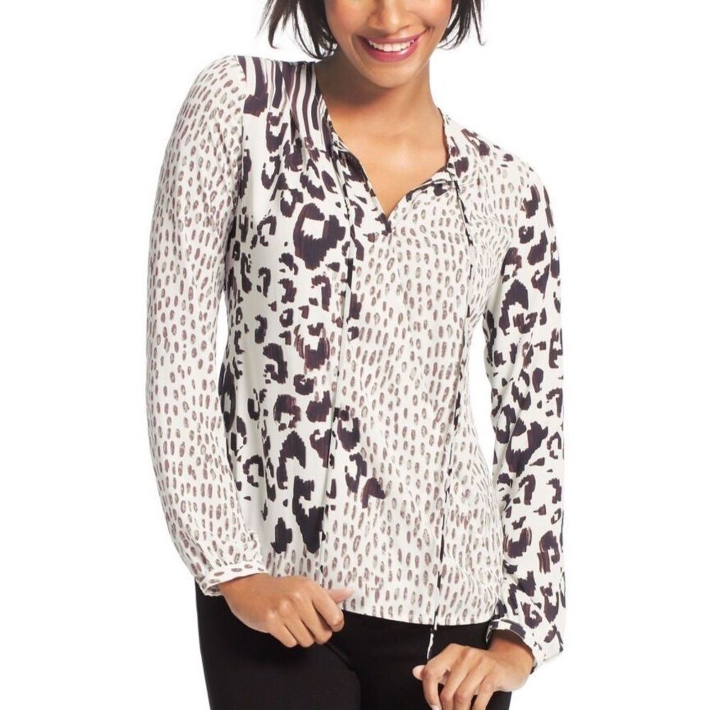 CABI #590 Skin Animal Print Wrap Blouse Top M